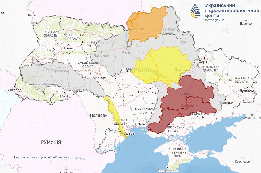 Карта Українського гідрометеорологічного центру про затоплення заплав