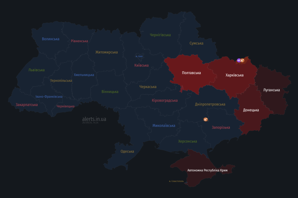 Мапа тривог 28 вересня