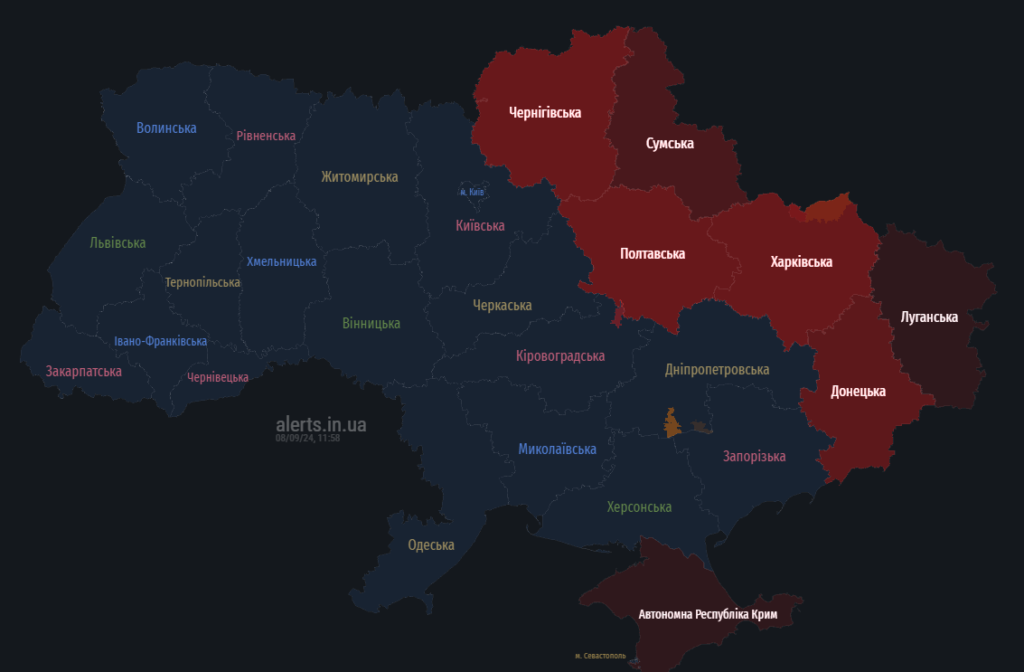Мапа тривог 8 вересня