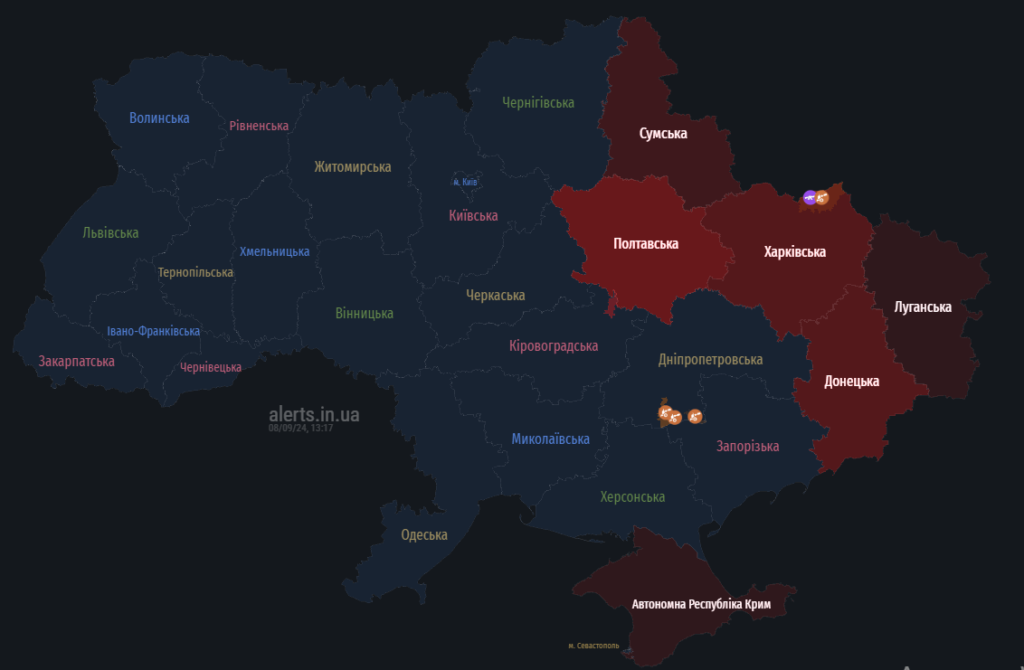 Мапа тривог 8 вересня