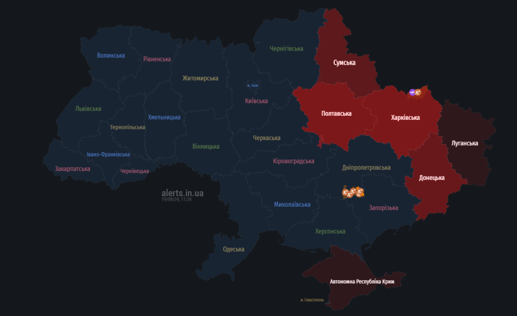 Мапа тривог 19 вересня