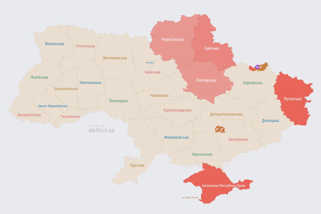 Мапа тривог 13 січня