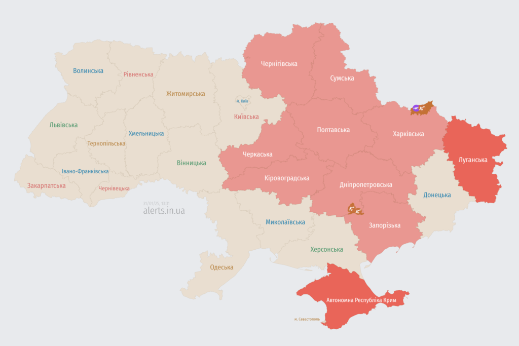Мапа тривог 31 січня
