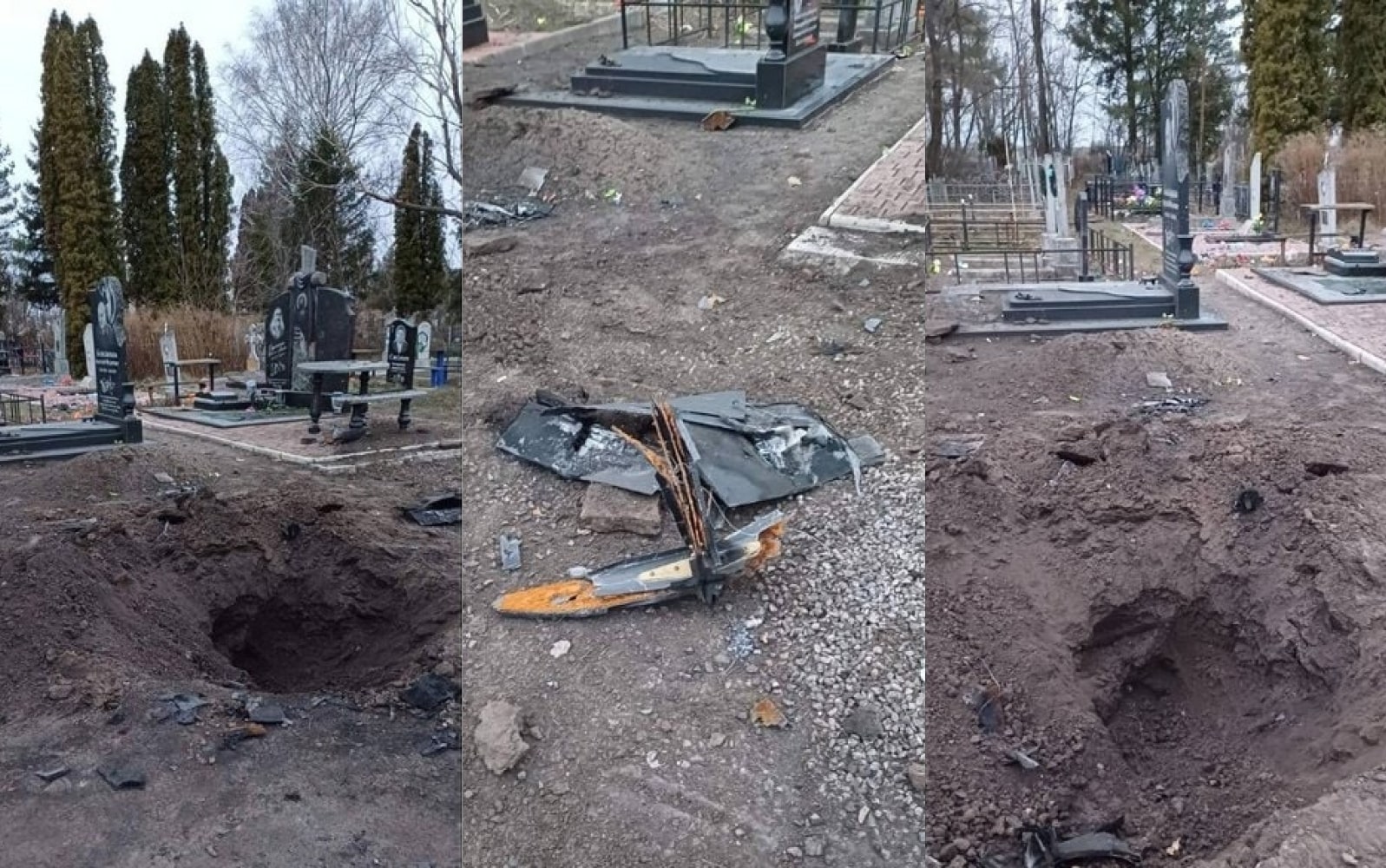 Пошкоджені пам’ятники на кладовищі в гребінці.