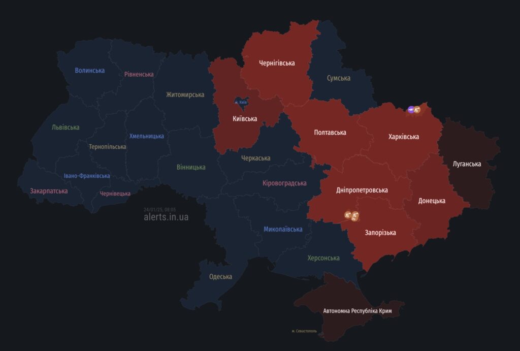 Мапа тривог: ситуація в україні 24 січня