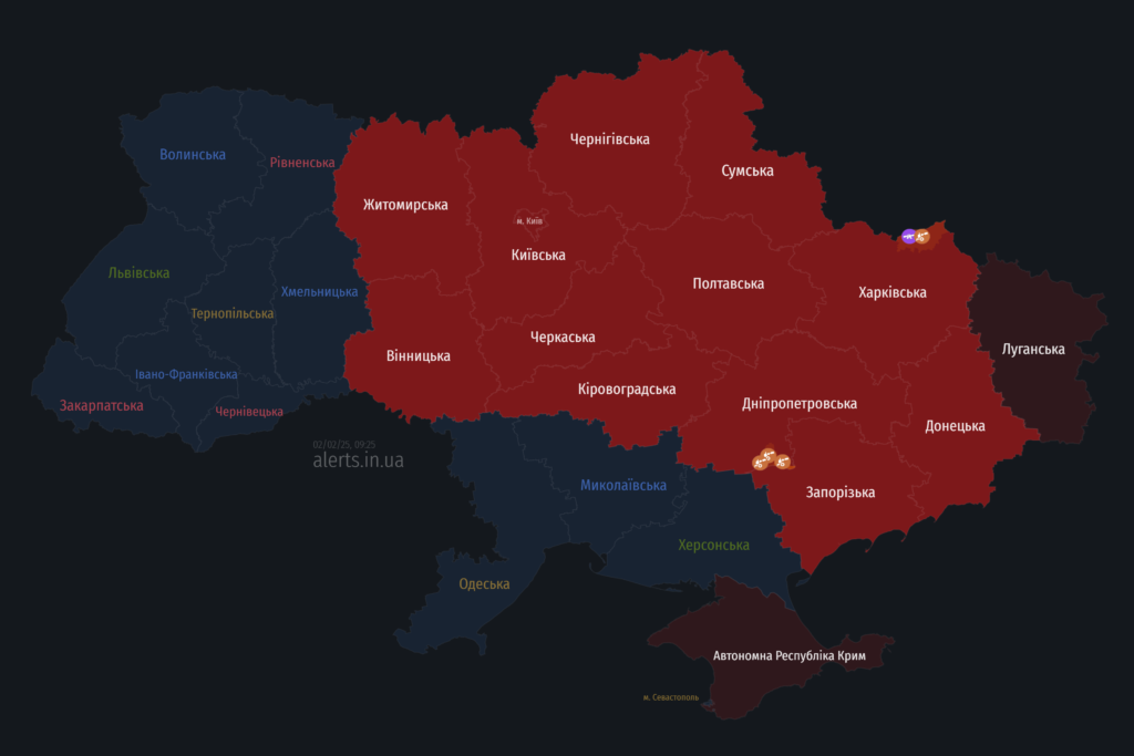 Мапа тривог 2 лютого