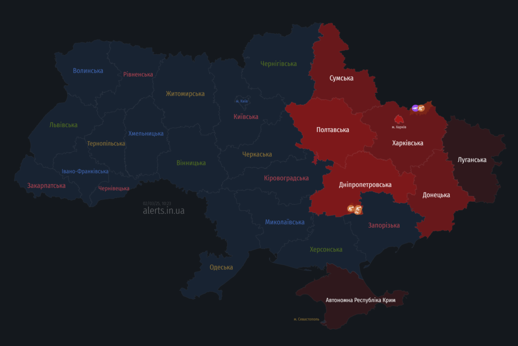 Мапа тривог 2 березня