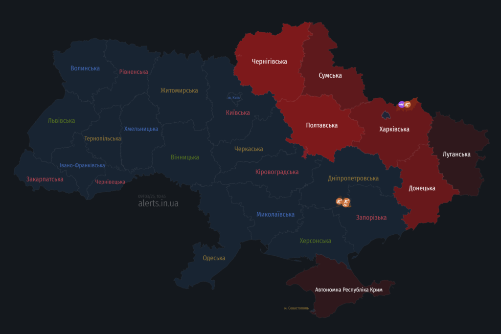 Мапа тривог 9 березня