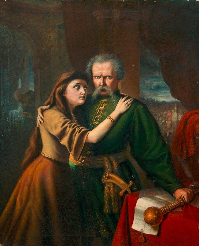 Іван Мазепа з Мотрею Кочубей. Художник Х. Шустов, 1890 рік.