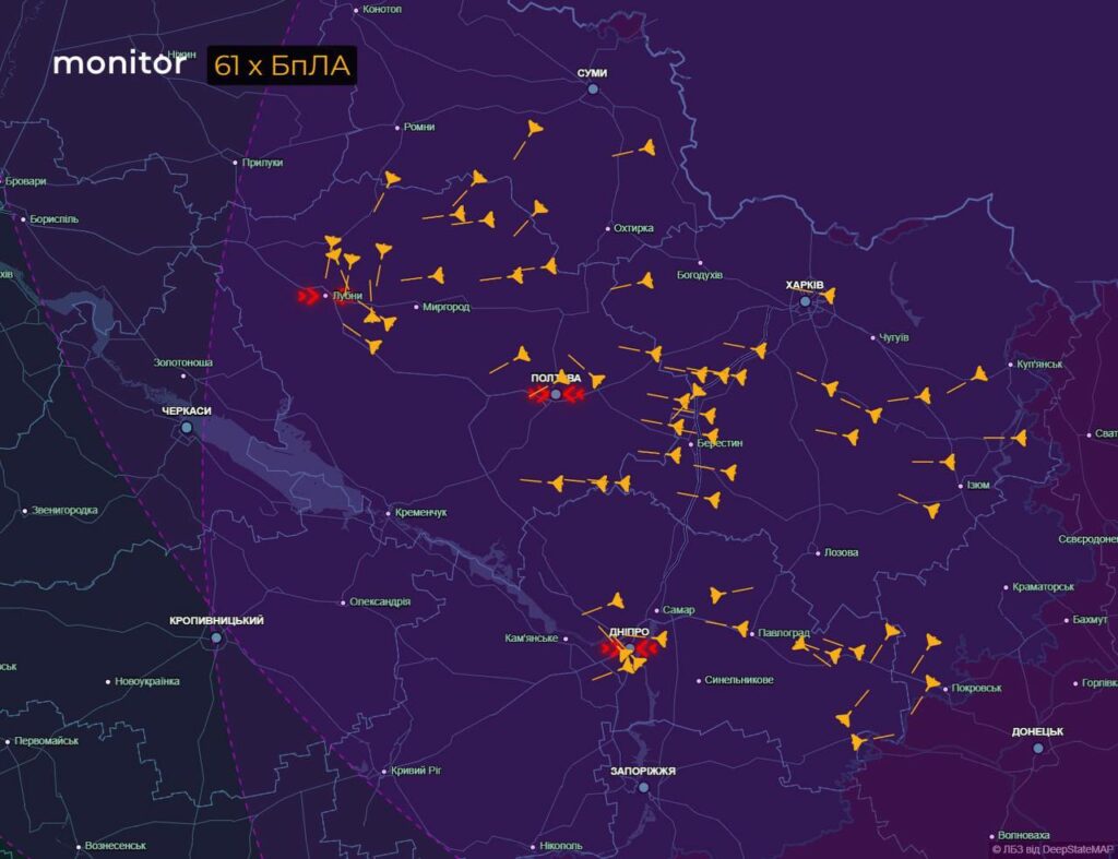 Наліт ворожих цілей станом на 03:01 3 жовтня атака