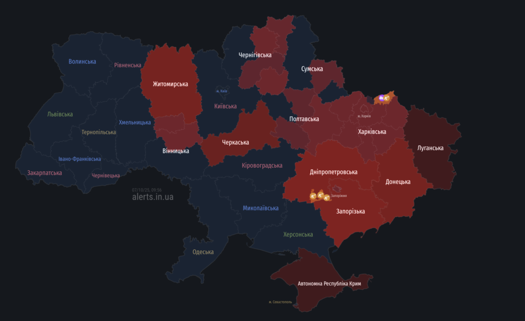 Загрози для Полтави: мапа тривог 7 жовтня