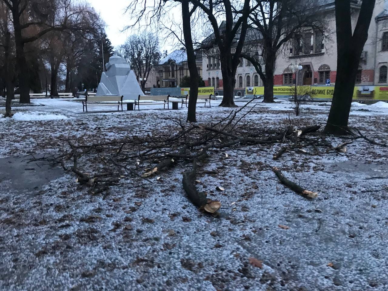 Повалені дерева, пошкоджені алеї та освітлення. Головне про наслідки негоди у Полтаві