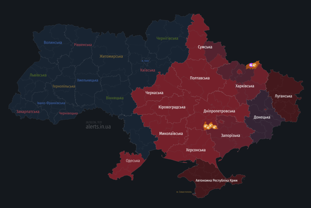 Мапа тривог 28 лютого