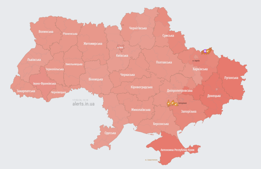 Росія намагається атакувати Полтавщину з повітря: мапа тривог 17 лютого