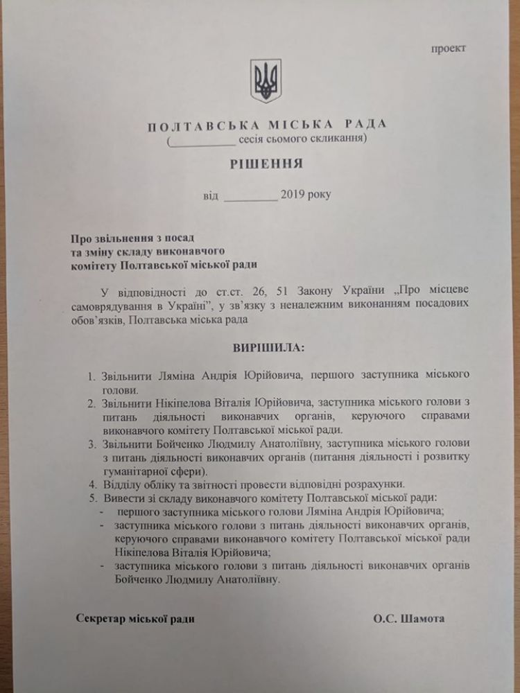 Відповідний проект рішення (Джерело – Об'єднання Самопоміч у facebook)