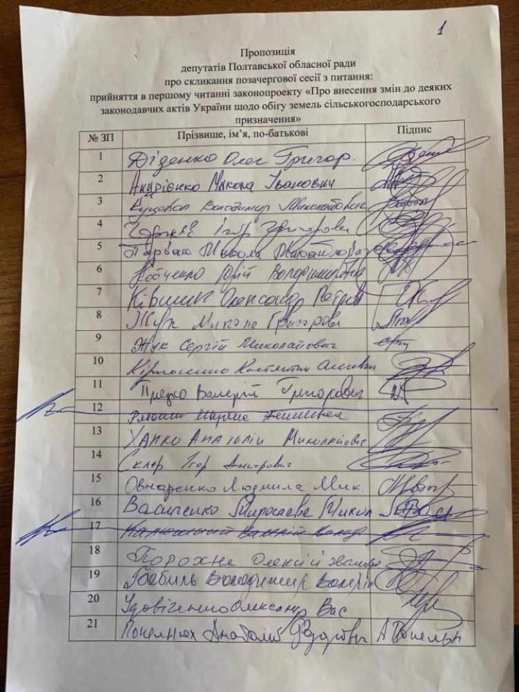 Підписи депутатів (Джерело – сторінка Олександра Біленького у Фейсбук)