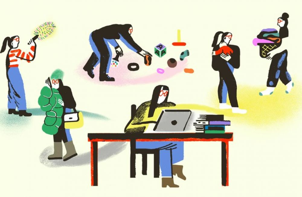 На карантині і робота, і хатня праця, і догляд за дітьми часто лягають на одні плечі. Джерело - The Guardian