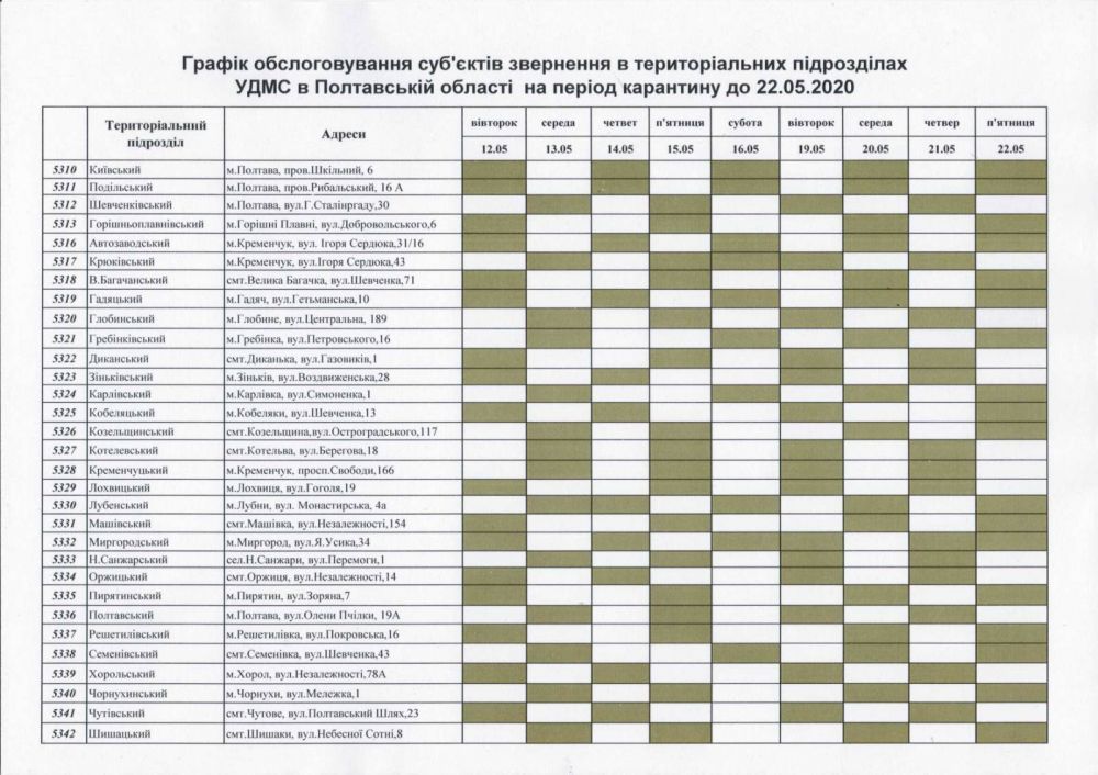 Графік Міграційної служби Полтавщини