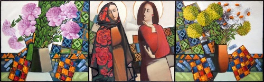 «Сусідки» 2010 р., полотно, олія, 90х300 см, триптих